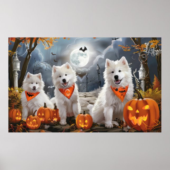 Poster Samoyed Halloween Éffrayant (Devant)