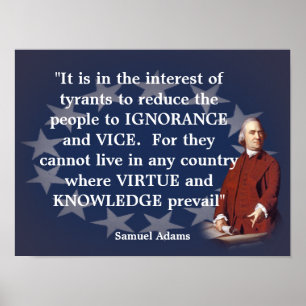 Poster Samuel Adams Citation sur l'ignorance et la connai