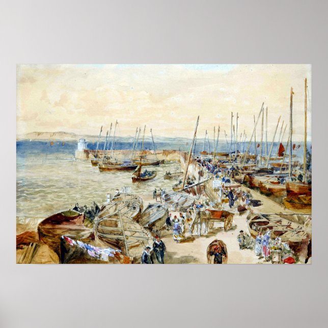 Poster Samuel Bough Newhaven Harbour sur le Firth of Fort (Devant)