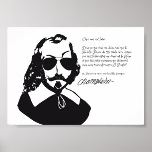 Poster Samuel Champlain Hipster texte du futur+lunettes