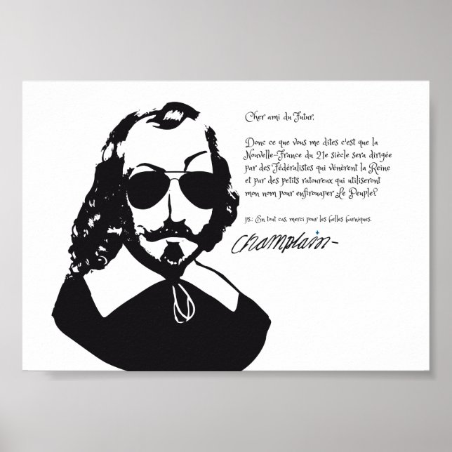 Poster Samuel Champlain Hipster texte du futur+lunettes (Devant)