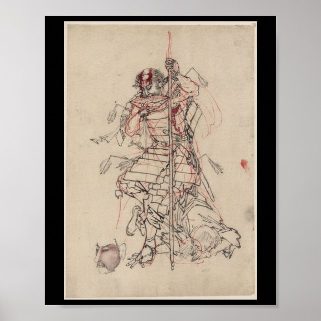 Poster Samurai boit du saké vers les années 1800 (Devant)