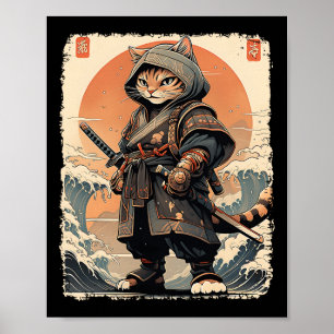 Poster Samurai Chat Katana Full Gear Warrior Fighor Japan