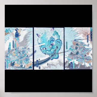 Poster Samurai combattant l'esprit du mal vers 1860