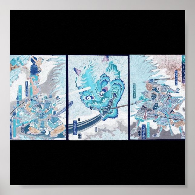 Poster Samurai combattant l'esprit du mal vers 1860 (Devant)