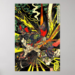 Poster Samurai Combattre le dragon et le manga japonais a