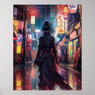 Poster Samurai CyberPunk Moderne Nightscape Futuristic