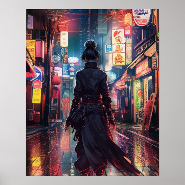 Poster Samurai CyberPunk Moderne Nightscape Futuristic (Devant)
