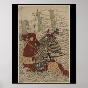 Poster Samurai en armure, en cheval avec cou et flèches