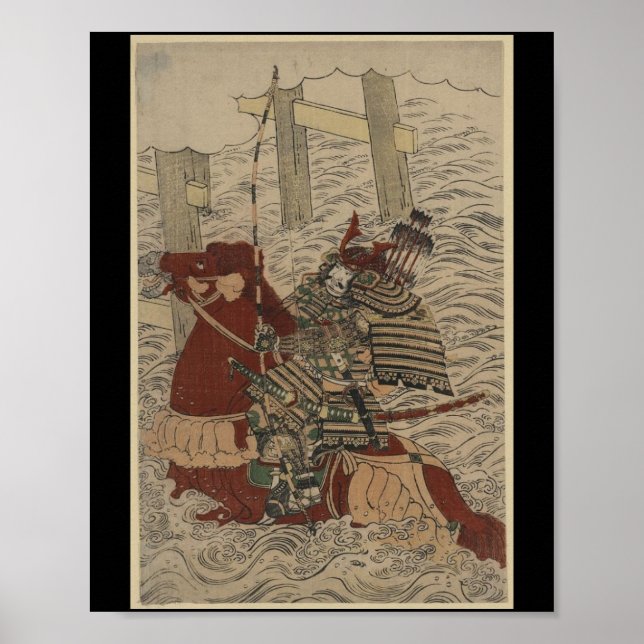 Poster Samurai en armure, en cheval avec cou et flèches (Devant)