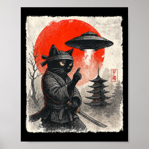 Poster Samurai Ninja Chat Guerrier Ufo Cadeaux Anime Japo