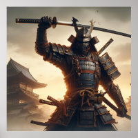 Samurai Warrior en armure noire avec lumière drama