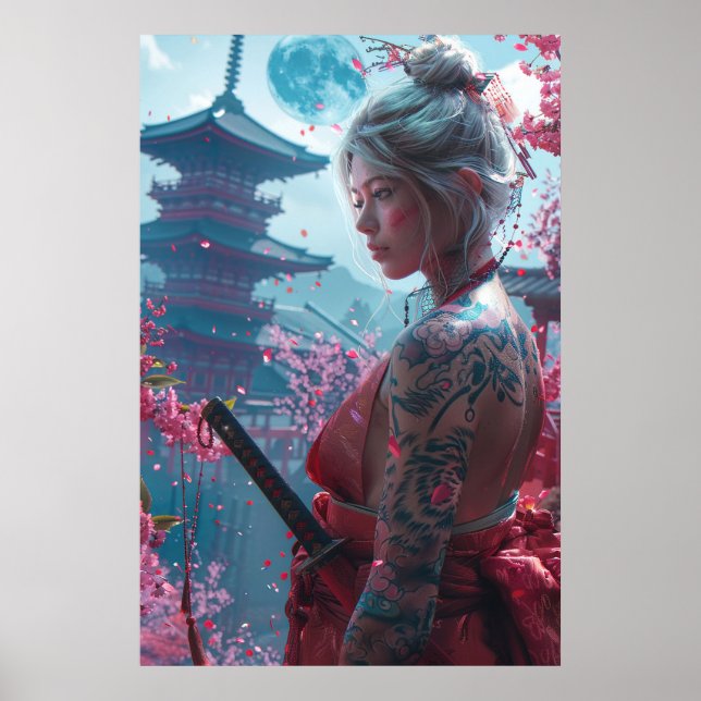 Poster Samurai woman warrior with katana — Japanese cultu (Devant)