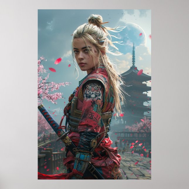 Poster Samurai woman warrior with katana — Japanese cultu (Devant)