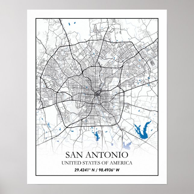 Poster San Antonio Texas USA City Travel City Carte (Devant)