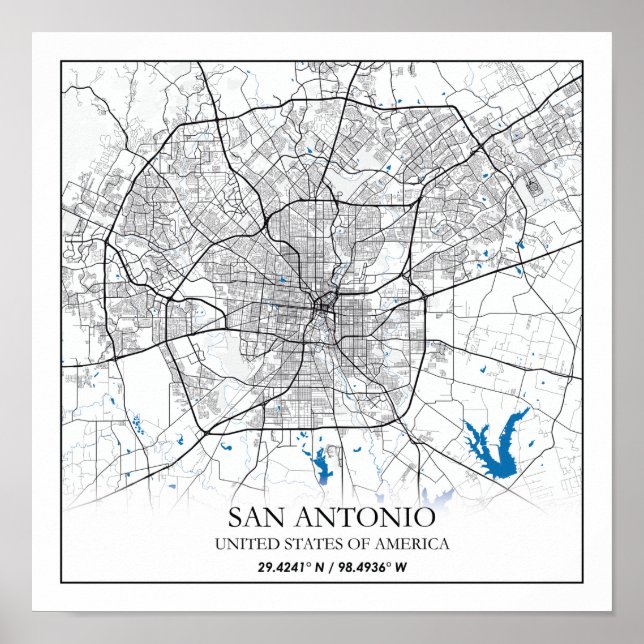 Poster San Antonio Texas USA City Travel City Carte (Devant)