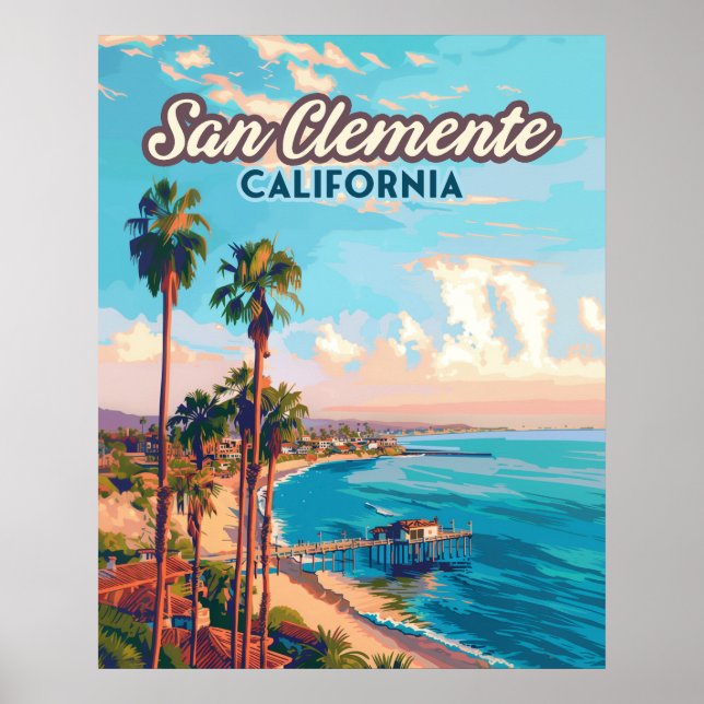 Poster San Clemente California Beach Orange County Retro (Devant)