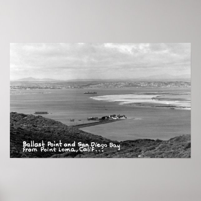 Poster San Diego, CA Vue de Ballast Point et Bay (Devant)