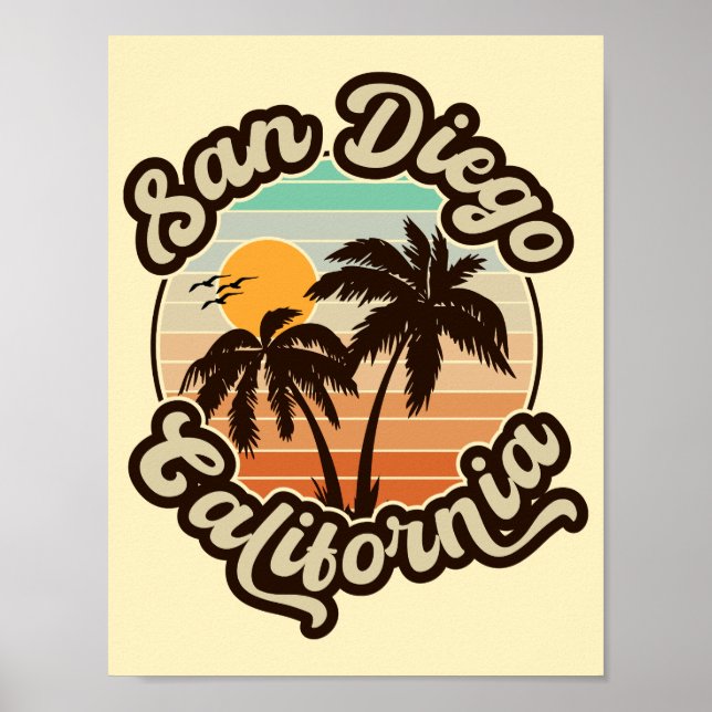 Poster San Diego California Sunset Palm Trees Souvenirs (Devant)
