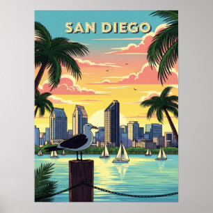 Poster San Diego, Californie avec mouette