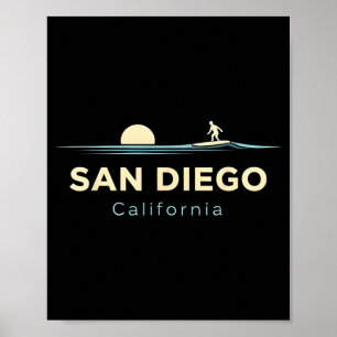 Poster San Diego Californie Planches de Surf Rétro Surf É