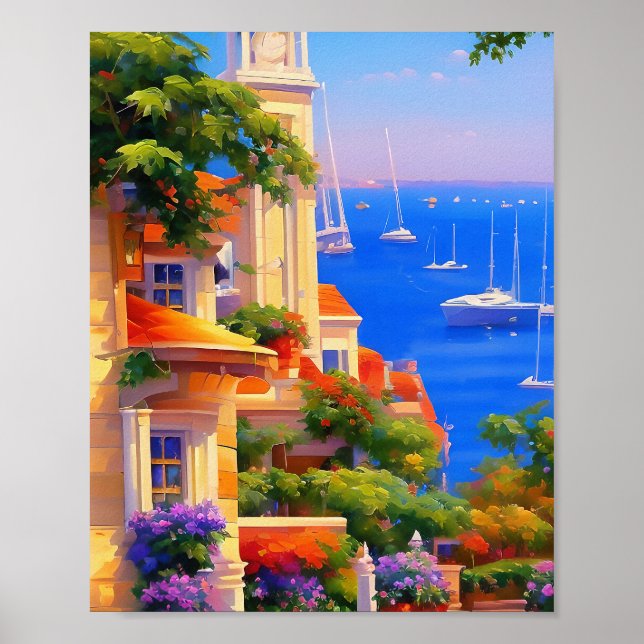 Poster San Francisco Bay Sailboats Floral Art Print (Devant)