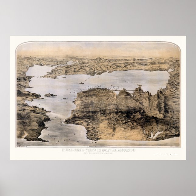 Poster San Francisco, CA Carte panoramique - 1876 (Devant)
