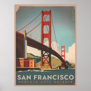 Poster San Francisco, CA - Golden Gate Bridge vintage