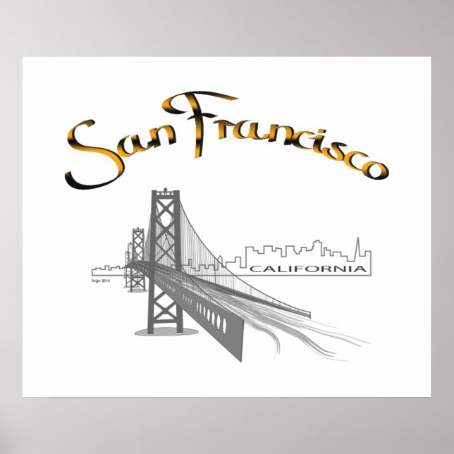 Poster San Francisco, California Grey Gold (Devant)