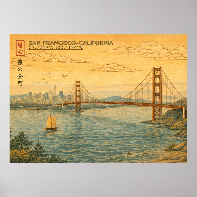 Poster San Francisco California Skyline in Japanese Ukiyo (Devant)