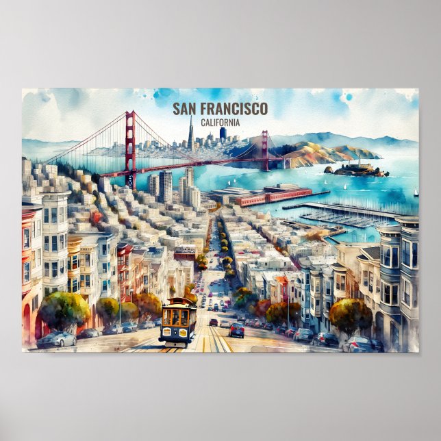 Poster San Francisco California Travel Places aquarelle (Devant)