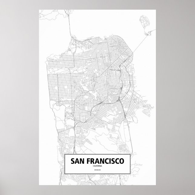 Poster San Francisco, Californie (noir sur blanc) (Devant)