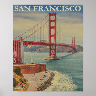 Poster San Francisco Golden Gate Bridge Retro Vintage