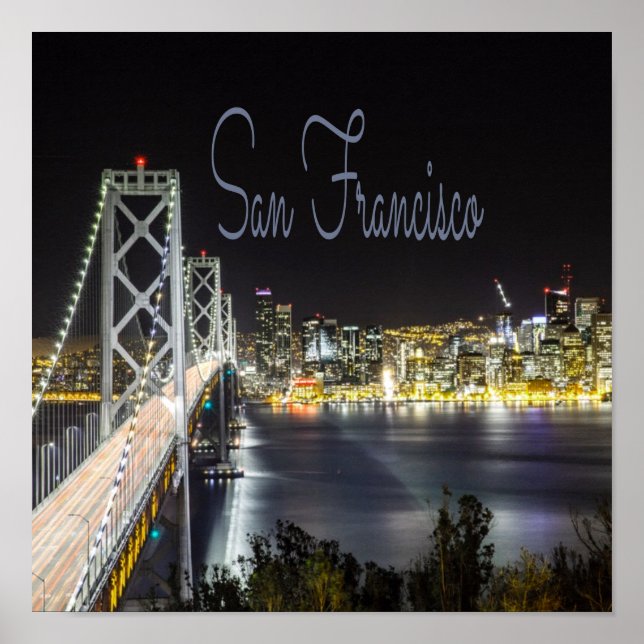 Poster San Francisco Night Sky Line Golden Gate Bridge (Devant)