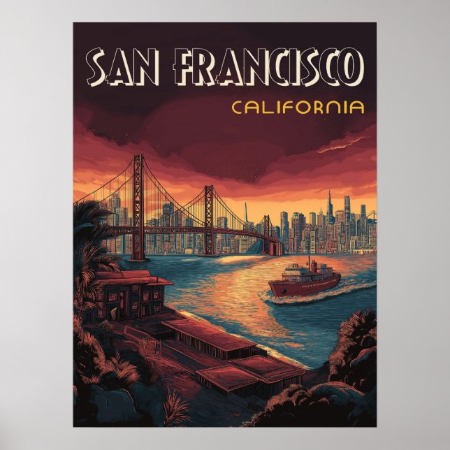 Poster San Francisco Skyline avec Golden Gate Bridge (Devant)