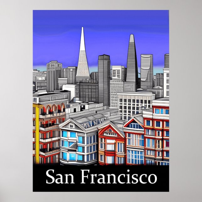 Poster San Francisco Skyline Colour Line Art (Devant)