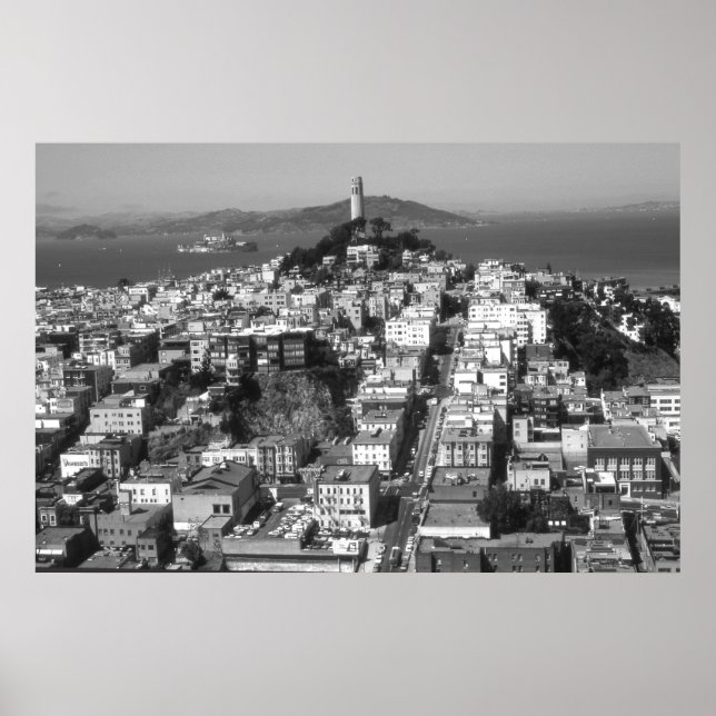 Poster San Francisco Telegraph Hill - Photo noir et blanc (Devant)