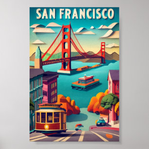Poster San Francisco, Villes du Monde, style Vintage