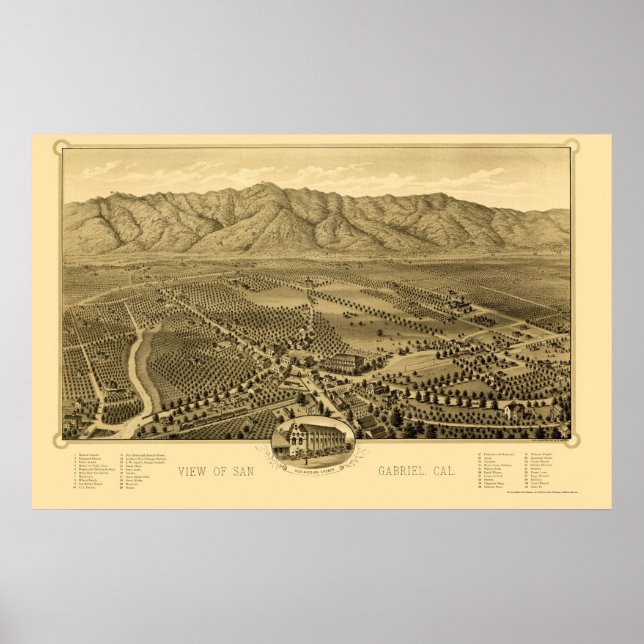 Poster San Gabriel, CA Carte panoramique - 1893 (Devant)