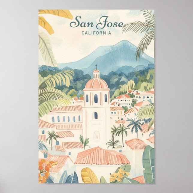 Poster San Jose California Gouache Illustration Voyage (Devant)