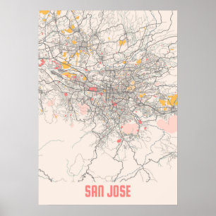 Poster San Jose - Carte de la ville de Califonia Chalk