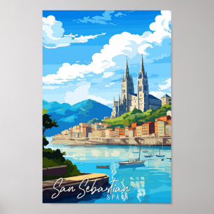 Poster San Sebastian Espagne illustration de voyage vinta