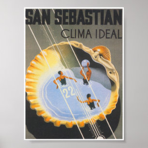 Poster San Sebastian Espagne Vintage voyage lunaire