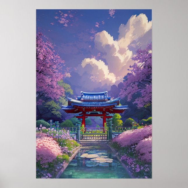 Poster Sanctuaire de charme et fleur de cerisiers (Devant)