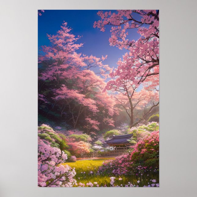 Poster Sanctuaire En Bois Caché Au Milieu Des Fleurs (Devant)