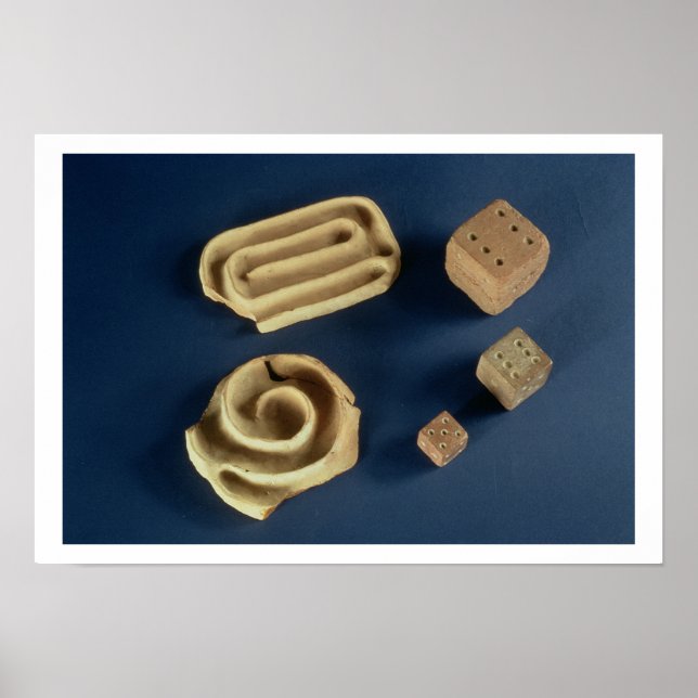 Poster Sandstone dice and terracotta maze game, Harappa, (Devant)