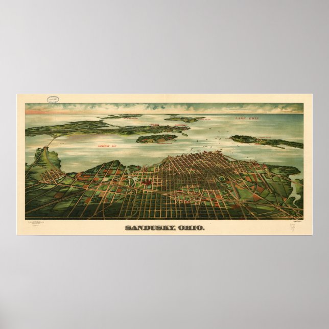 Poster Sandusky Ohio 1898 Antique Carte Panoramique (Devant)