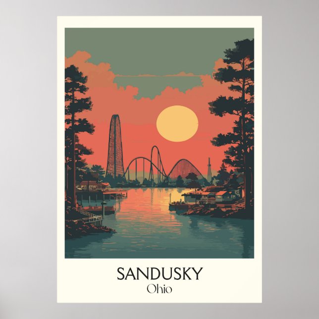 Poster Sandusky Ohio Cedar Point Sunset Lake Erie Resort (Devant)