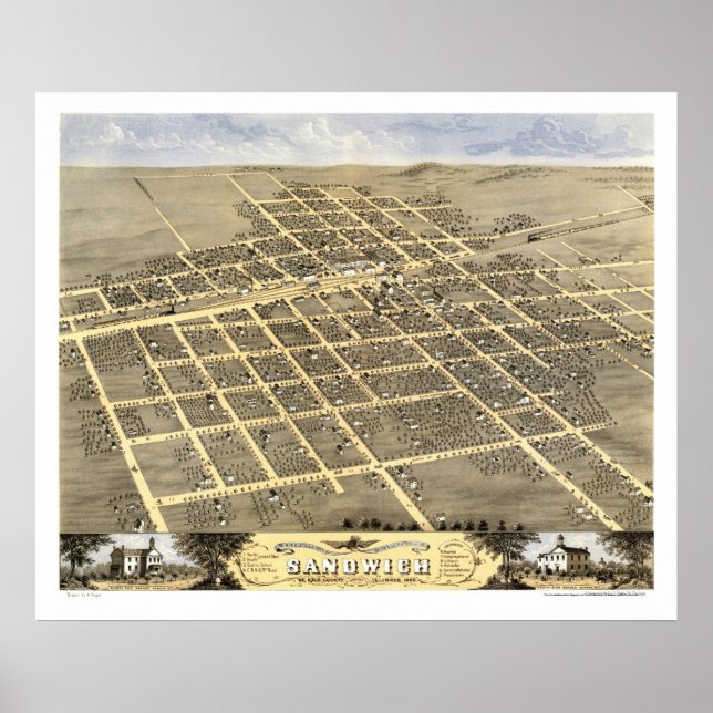 Poster Sandwich, IL Carte panoramique - 1869 (Devant)