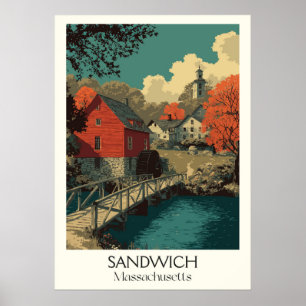 Poster Sandwich Massachusetts Vintage Grist Mill Art